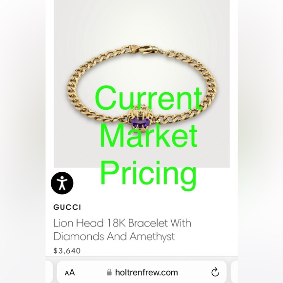 Auth GUCCI Bracelet • Diamonds 18K Yellow Gold Lion Amethyst Gemstone Authentic - Picture 3 of 3